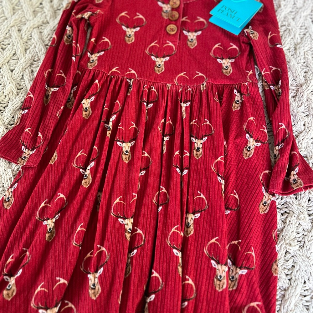 Posh Peanut NEW Red Henley Twirl Dress in Dash Deer Christmas Holiday size 3-4 - Picture 4 of 12